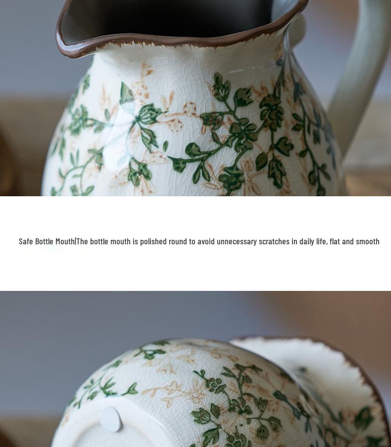 American Country Crackle Glaze Ceramic Milk Jug Vase - Pastoral Feng Shui Flower Arrangement Retro Decor