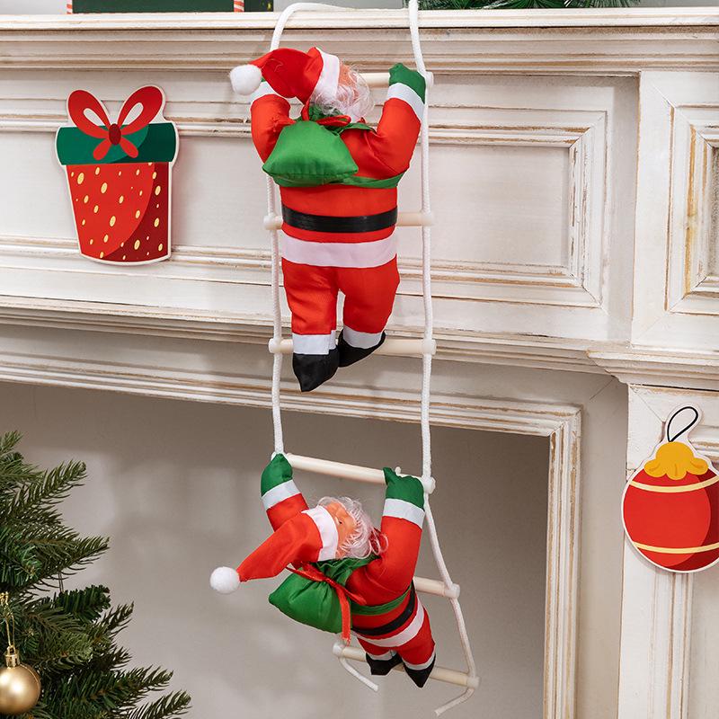 

Дед Мороз, поднимающийся по лестнице, рождественское украшение для елки или окна