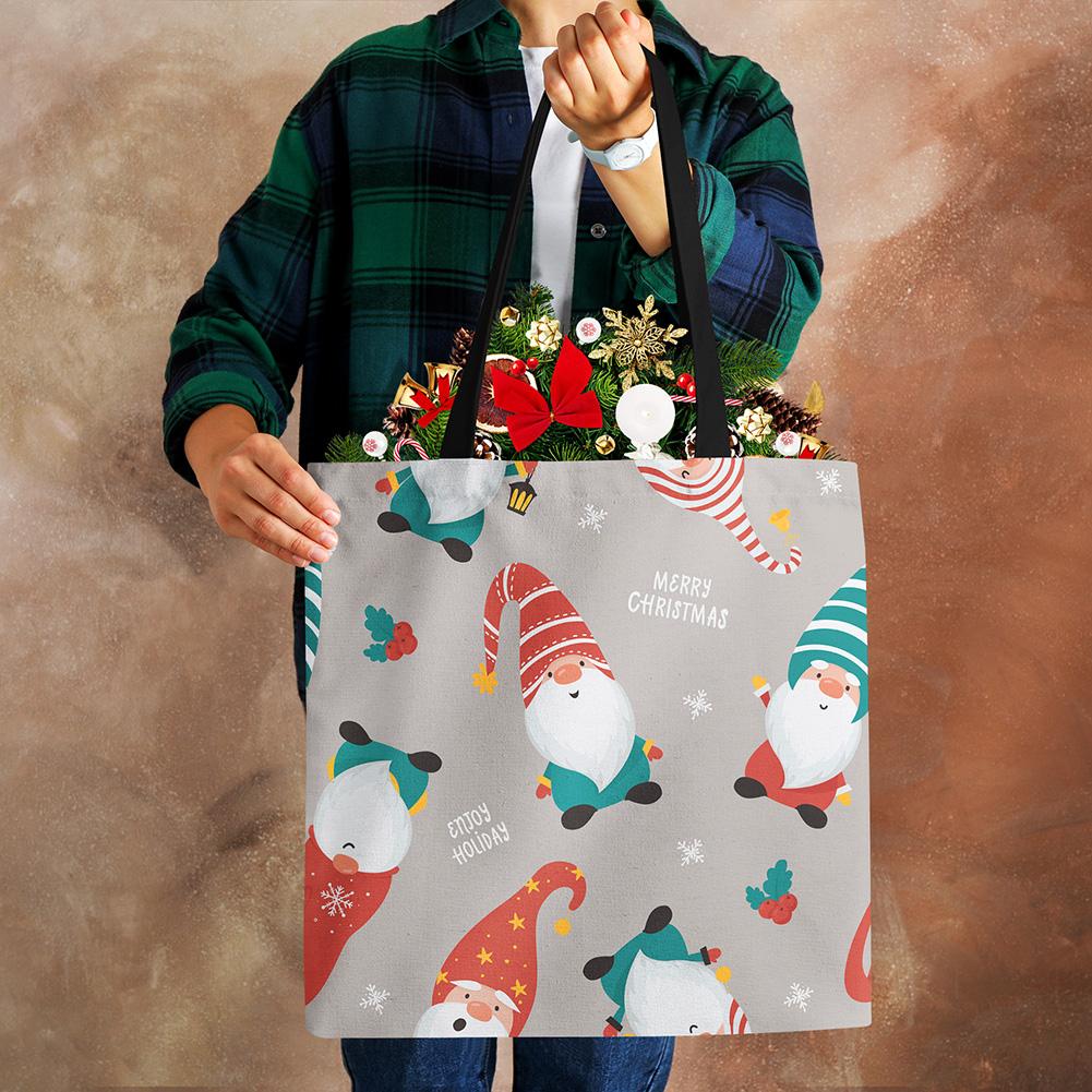 Christmas Santa Sock Print Shopping Bags Folding Reusable Customize Tote Shoulder Bag Groceries Canvas Handbags For Women Lady KTY