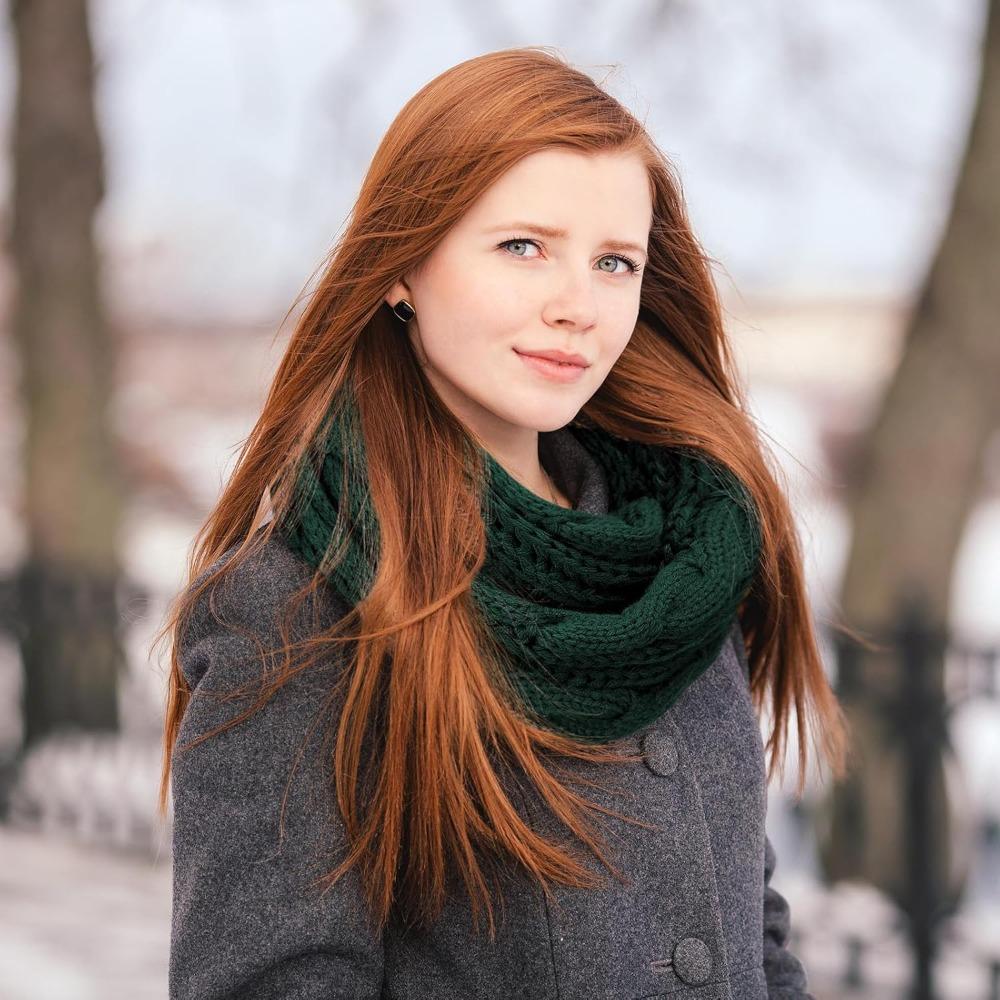 1pc Winter Warm Scarf for Women,Windproof Stylish Color-blocked Scarves for Cold Weather,Warm Knit Winter Circle Loop Scarves