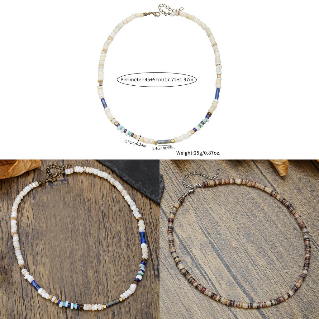 Summer Mens Geometric Shell Bead Necklace With Stainless Steel Chain For Casual Wear