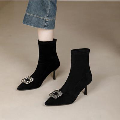 Short Elastic Boots Women's Fashion Skinny Pointed Head Season Fine Heel Single Boots Socks Boot Dating