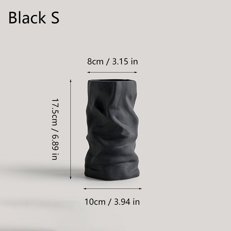 Wrinkled Vase Ceramics Simple Flower Arrangement Advanced Feeling Black White Home Living Room Desktop Decoration Gift
