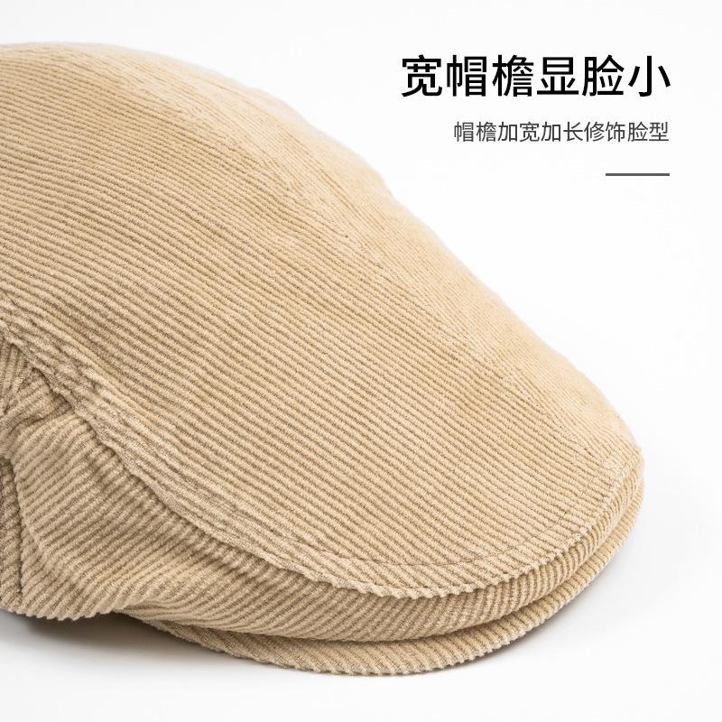 Corduroy cotton cap men's autumn beret big head circumference soft top forward hat British style newsboy hat