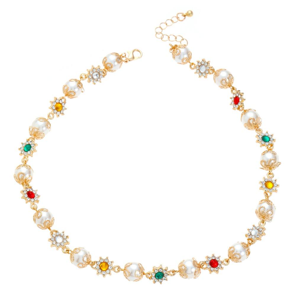 

Jewelry Flowers Beads Choker Necklace Rhinestone Shinny Colorful Choker for Women