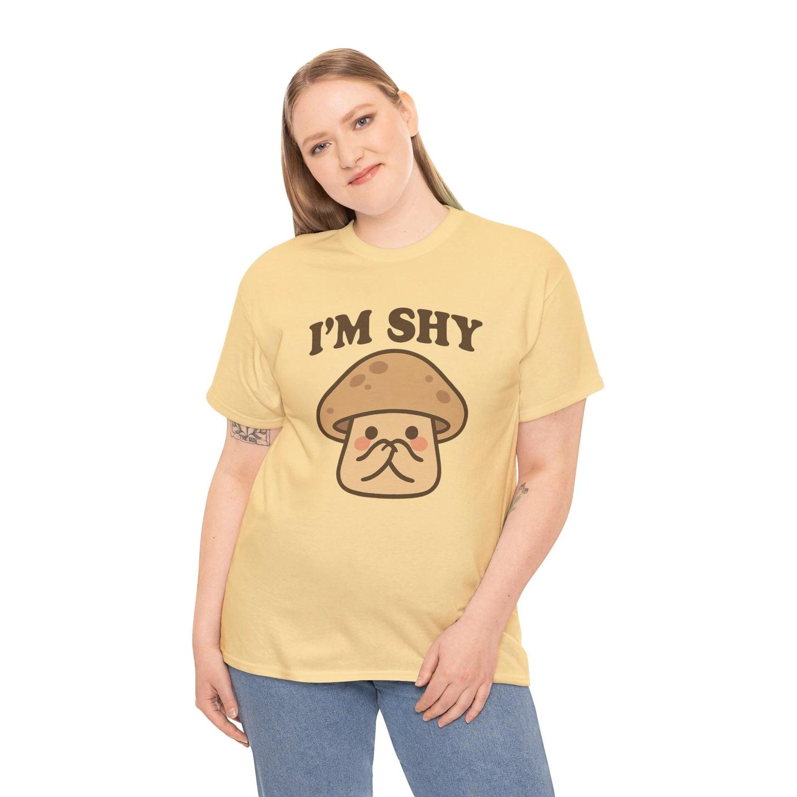 I’m Shy Cute Mushroom Cotton T-Shirt, For Introverts, Shy Girl Aesthetic Tee 3XL