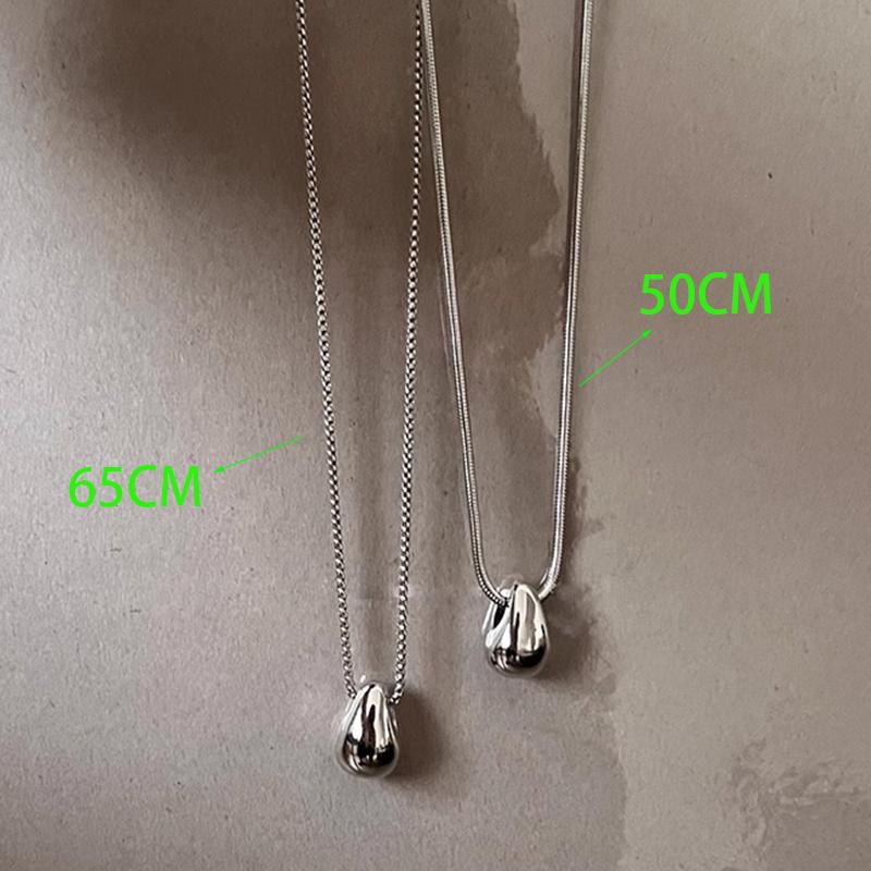 PONYKISS  Sterling Silver Minimalist Water Drop Pendant Chain Necklace for Women Classic Fine  Personality Accessories 65CM
