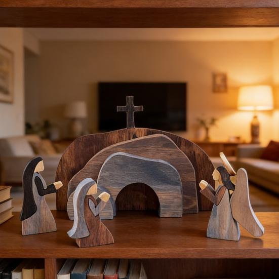 Wooden Empty Tomb Easter Decorations Jesus Resurrection Scene Table Sign Home Office Tabletop Religious