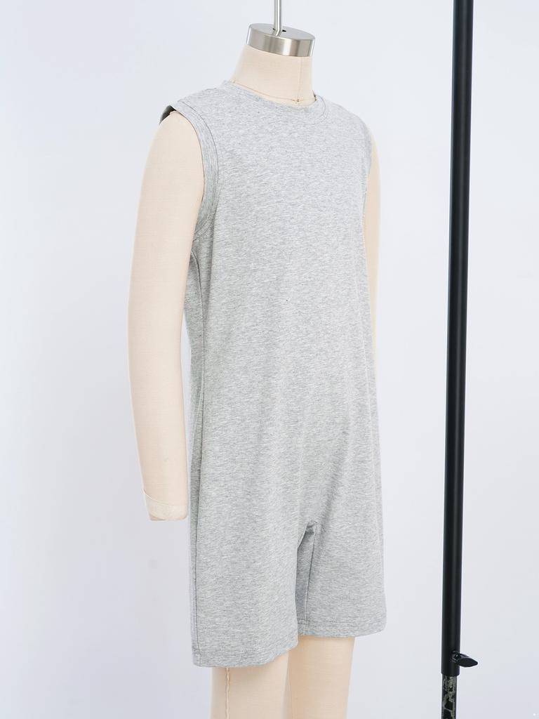 Kids Adaptive Fitness Romper: Round Neck Sleeveless Zipper Jumpsuit for Boys Girls Special Needs Yoga