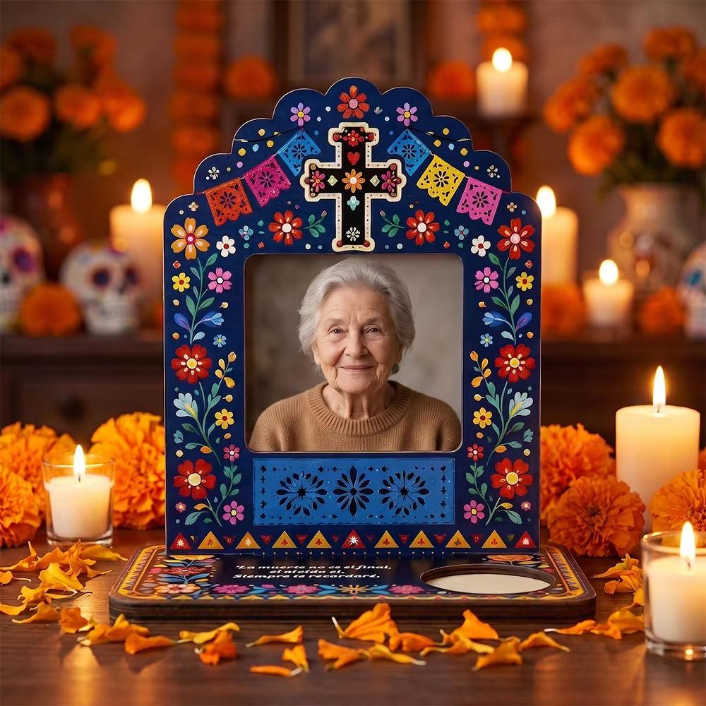 Wooden Halloween Photo Frame Skull Marigold Pattern Desktop Photo Display Rack Haunted House