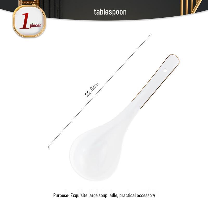 Tangshan Bone China Long Handle Soup Spoon - Ceramic Tableware Ladle Spoon