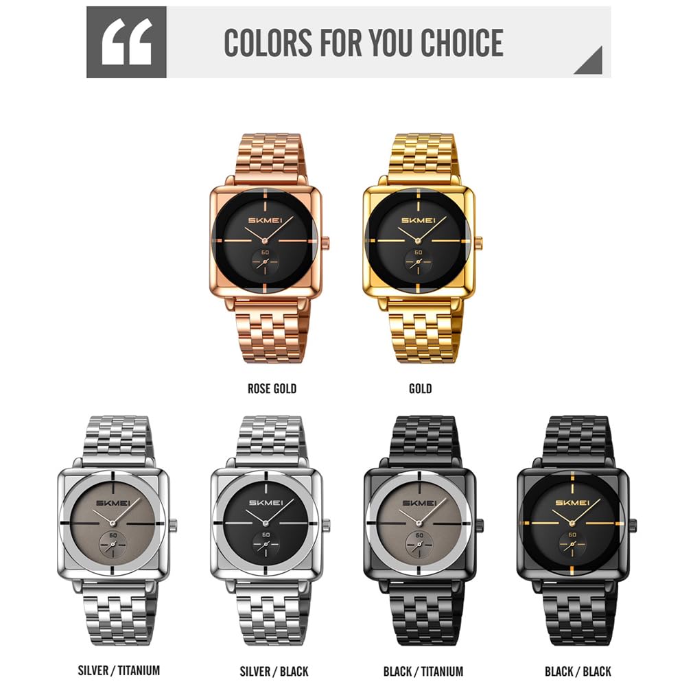 SKMEI Square Watch for Stainless Watch for Men Men, Simple, Stylish, Steel, Wristwatch, Gentleman, Waterproof, Analog, Business, Casual, Men's Watch,