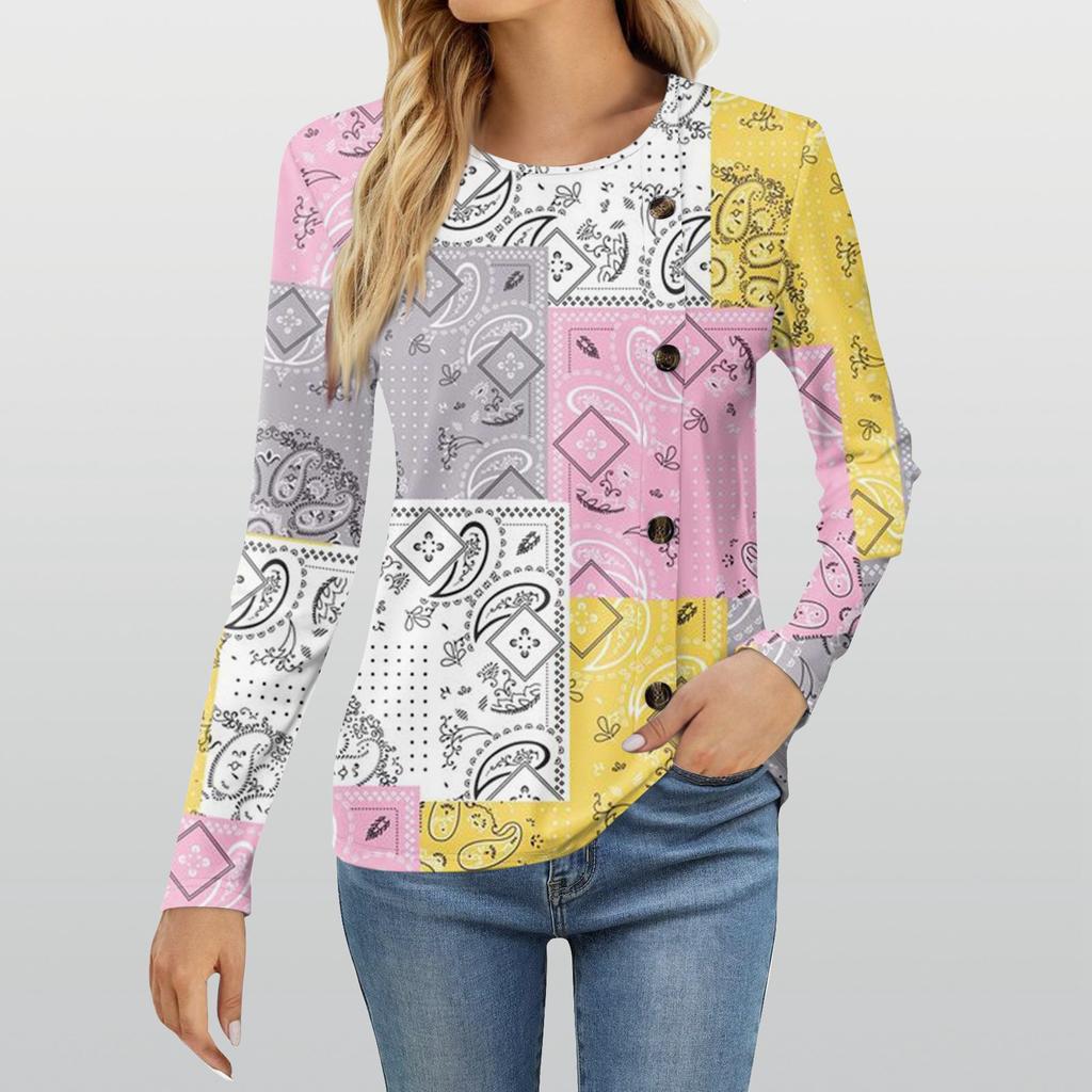 Damenmode Lässiges Rundhals-Langarm-T-Shirt mit Aufdruck