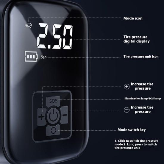 Mini compresor de aer pentru anvelope auto cu lumină LED, reîncărcabil, portabil, electric, pompă de umflat aer pentru anvelope de motocicletă, bicicletă