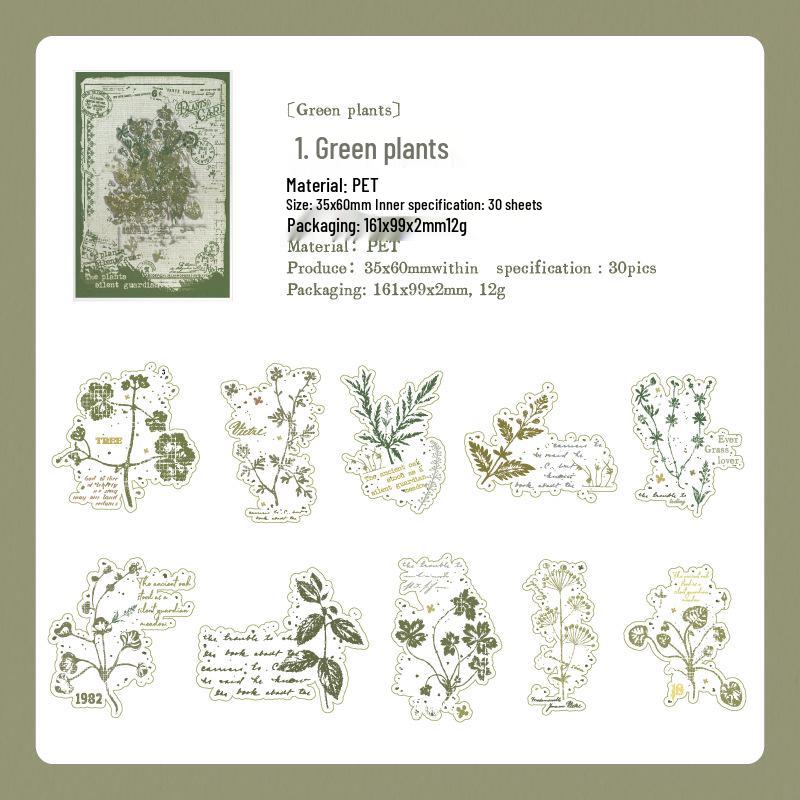 Yan Ji Retro Floral PET Stickers: Vintage Journal Decor, 6 Styles