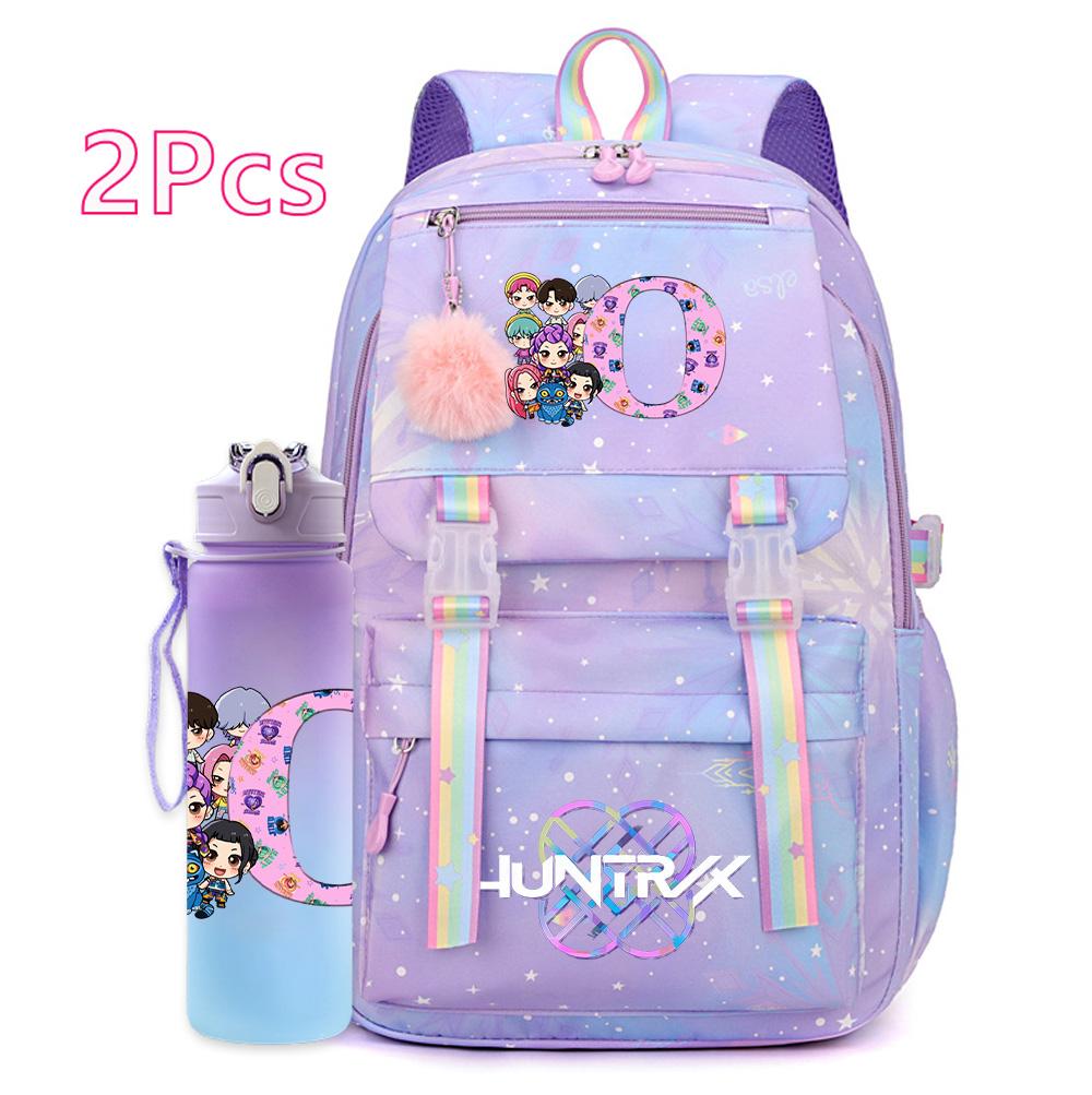 2Pcs/set New K-pop Printed Backpack 750Ml Water Bottler Large Capacity Travel Bag for Teenager Girl Boy Waterproof Bookbag Kid Gift Rucksak