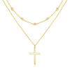 [FANCIME] Women's Double Cross Necklace with Zirconia, Sterling Silver (S925) and 18K Gold Plating. Popular Accessory Brand. Perfect for Christmas, Wh