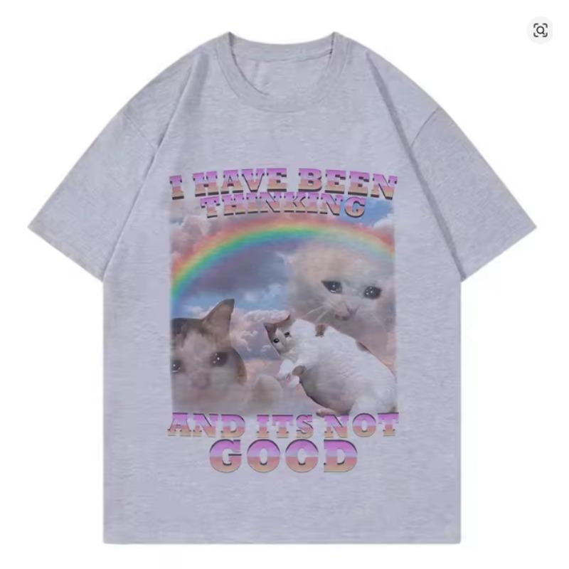 

Fashion Funny T Shirts Unisex Women Rainbow Cat Tshirt Aesthetics Round Neck Short Sleeve Trendy Tee Shirt Streetwear Harajuku S