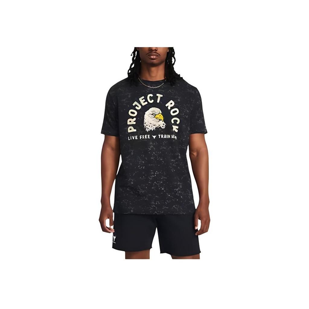 Under Armour Project Rock Johnson Series Animal Pattern Printed Casual Crew Neck Short Sleeve T-Shirt Men Tops Black 1383220-001