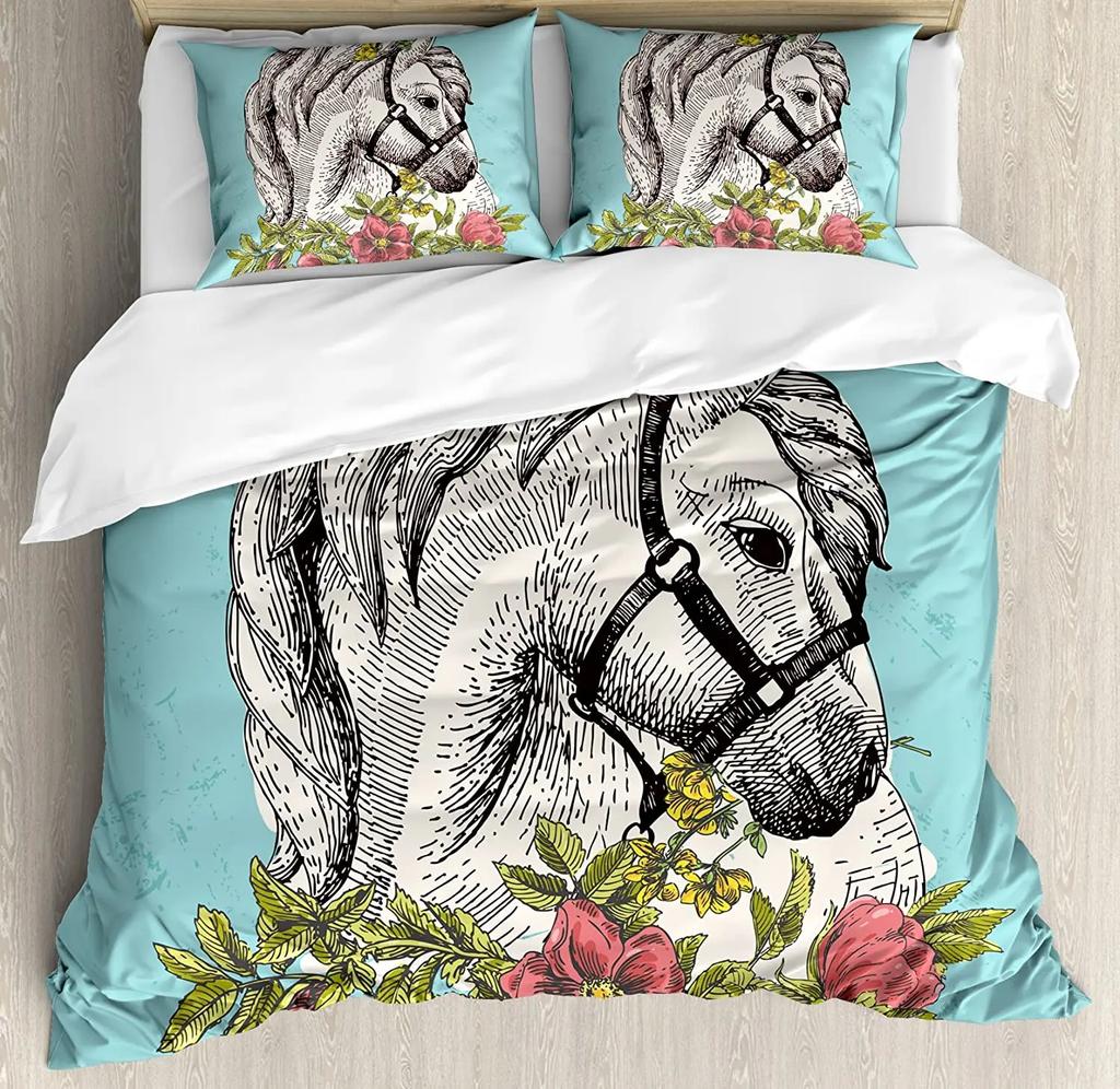 Blumiges Bettwäsche-Set für Schlafzimmer Bett Zuhause Mohnblumen der Frühlingssaison Pastorale Blumen Botanik Bettbezug Steppdeckenbezug und Kissenbezug