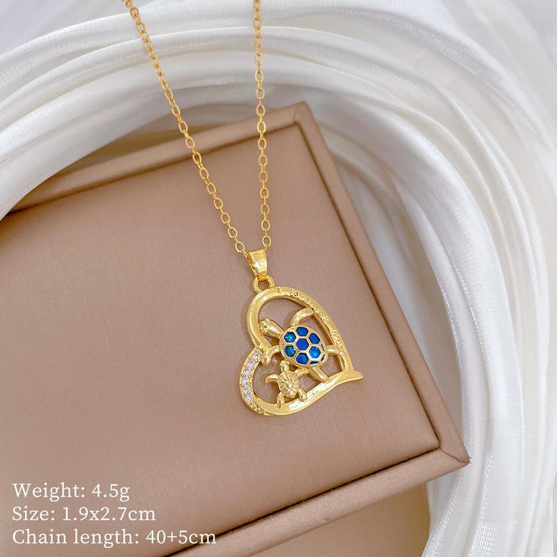 Love Turtle Animal Full Diamond Light Luxury Temperament Gorgeous Full Diamond Necklace Female Versatile Collarbone Chain Titanium Steel