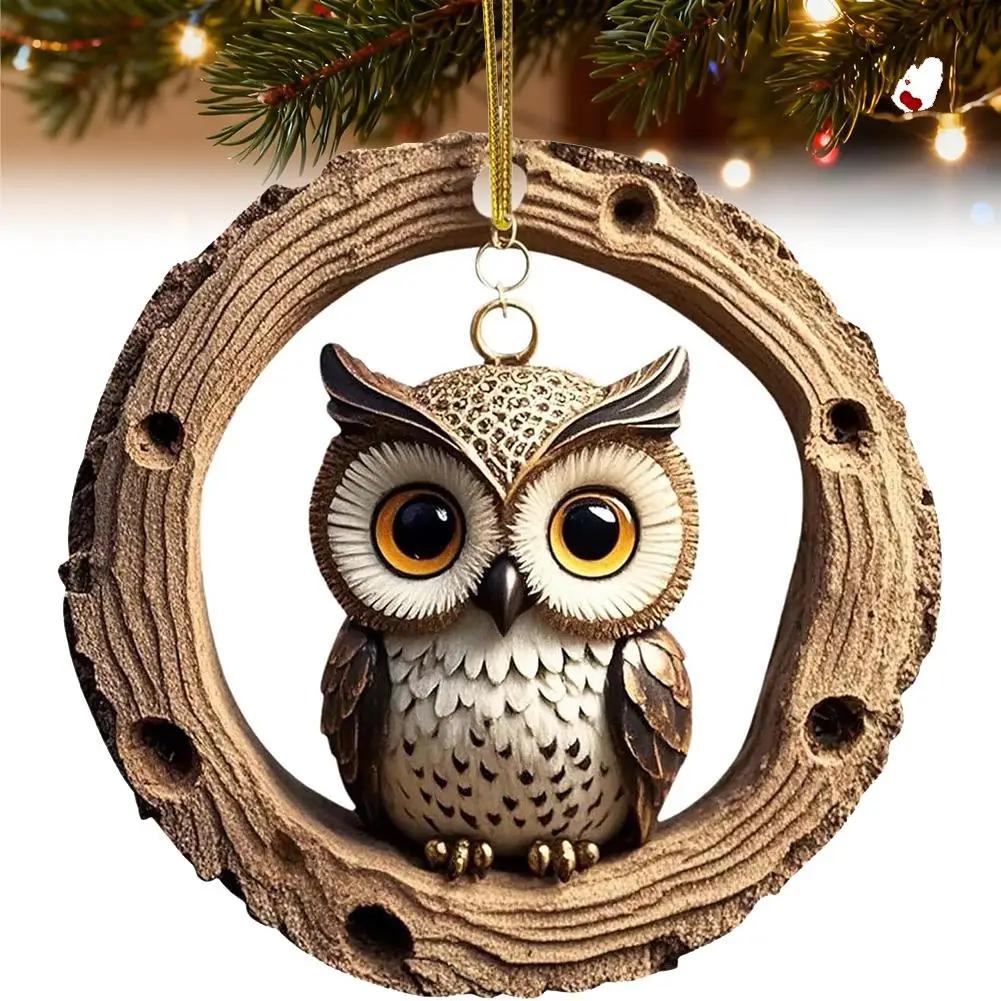 2D Cute Animal Christmas Ornament Nimal Raccoon Owl Car Hedgehog Wildlife Bunny Decoration Bird Ornaments Squirrel Hanging H8A8