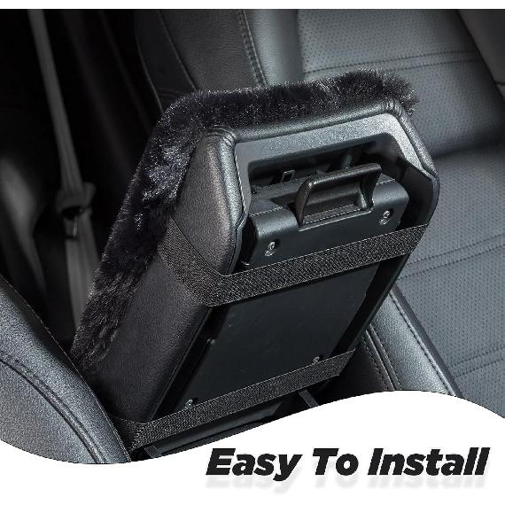 SEG Direct Car Center Console Cover Fluffy Fur Middle Armrest Cover Black