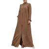 2024 Green Stand-up Collar Pocket Cardigan Dress for Muslim Women - Middle Eastern Arabic Style