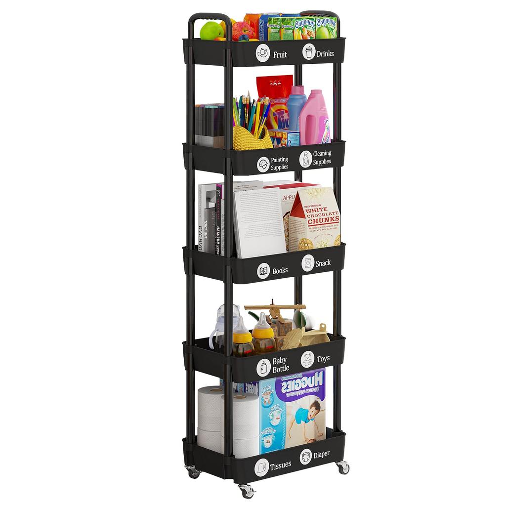 4/5 Tier Large Capacity Bathroom Organizers, Rolling Storage Cart with Wheels Classified Stickers for Bathroom, Kitchen