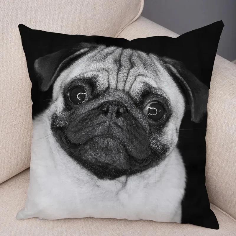 VIKAMA Nordic-Style Adorable Dog Cushion Cover Pug Print Cushion Cover Bedroom Living Room Sofa Decorative Cushion Cover