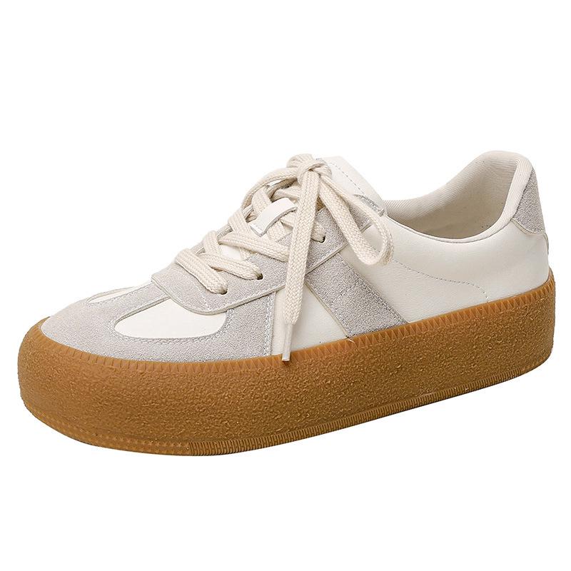 

Женские белые ретро-кроссовки из натуральной кожи - Весна/Лето 2025, Повседневный корейский стиль 36 серый