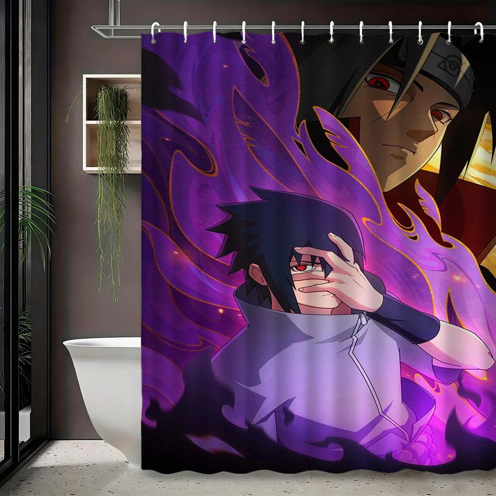 2D Flat Naruto Anime Sasuke & Itachi Uchiha Susanoo Print Waterproof Shower Curtain For Bathroom Decor