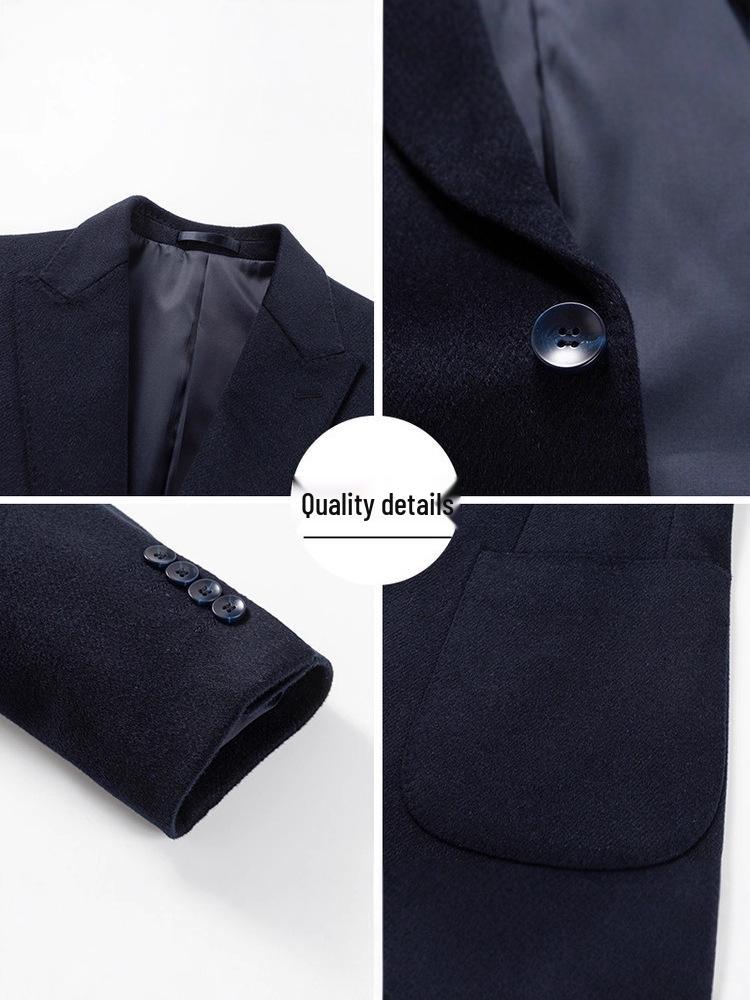 Men's Spring & Autumn Cashmere Wool Suit: Short Casual Blazer & Formal Overcoat
