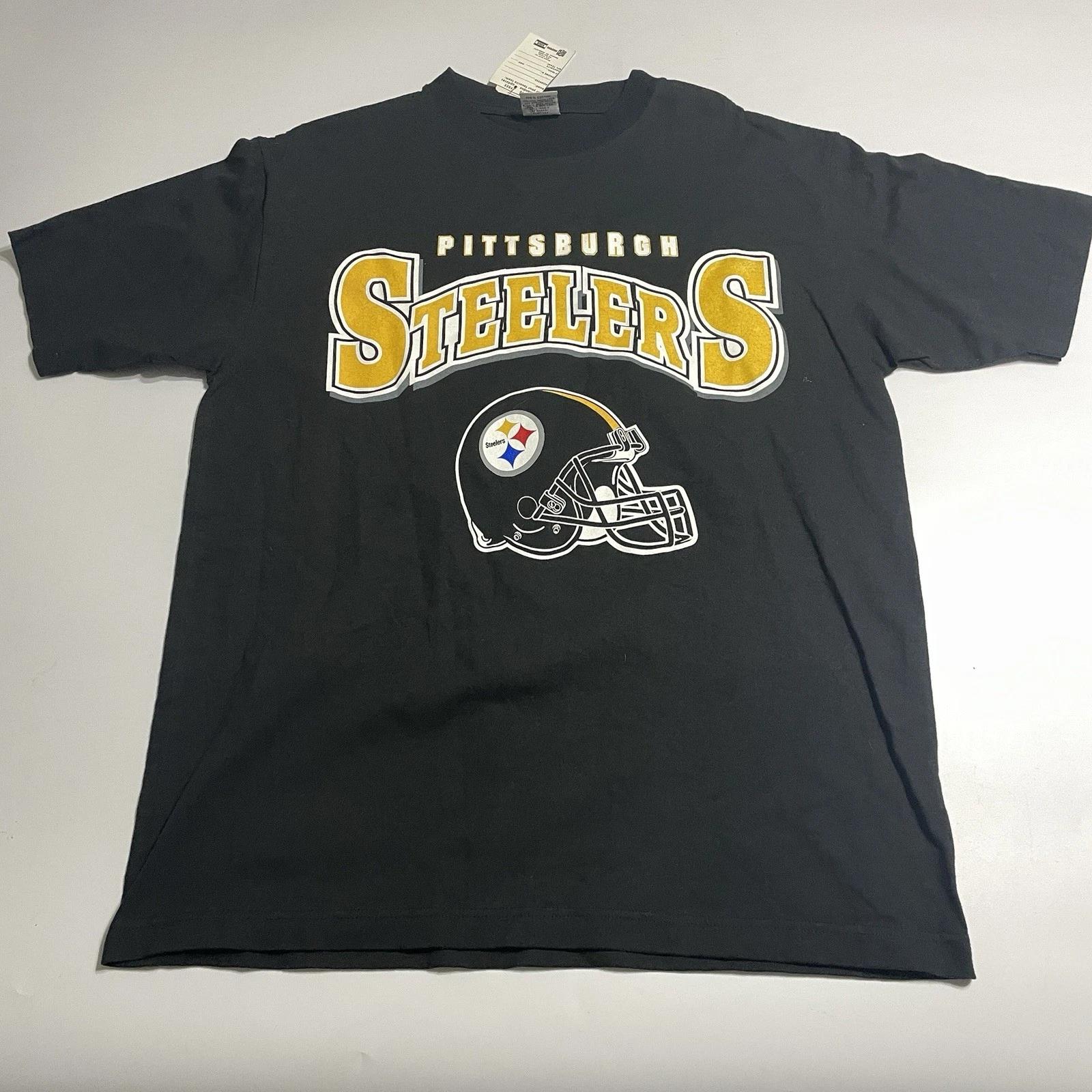 Vintage Pittsburgh Steelers T Shirt Black TrueFan SS Cotton Sz Large NWT M