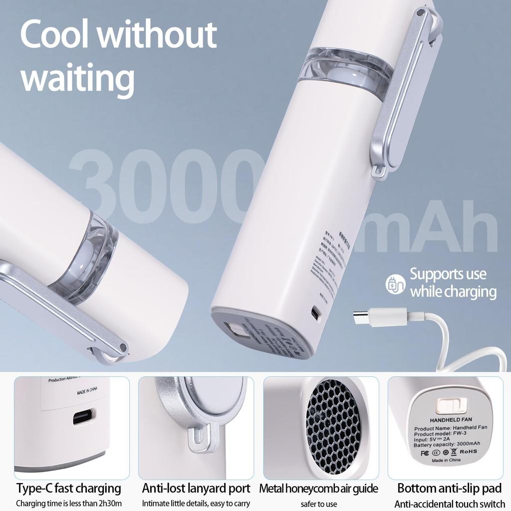 Portable handheld Fan &Flashlight 100 Speeds Digital Display for Home Outdoor Travel Beach Camping Office USB Rechargeable 3000mAh