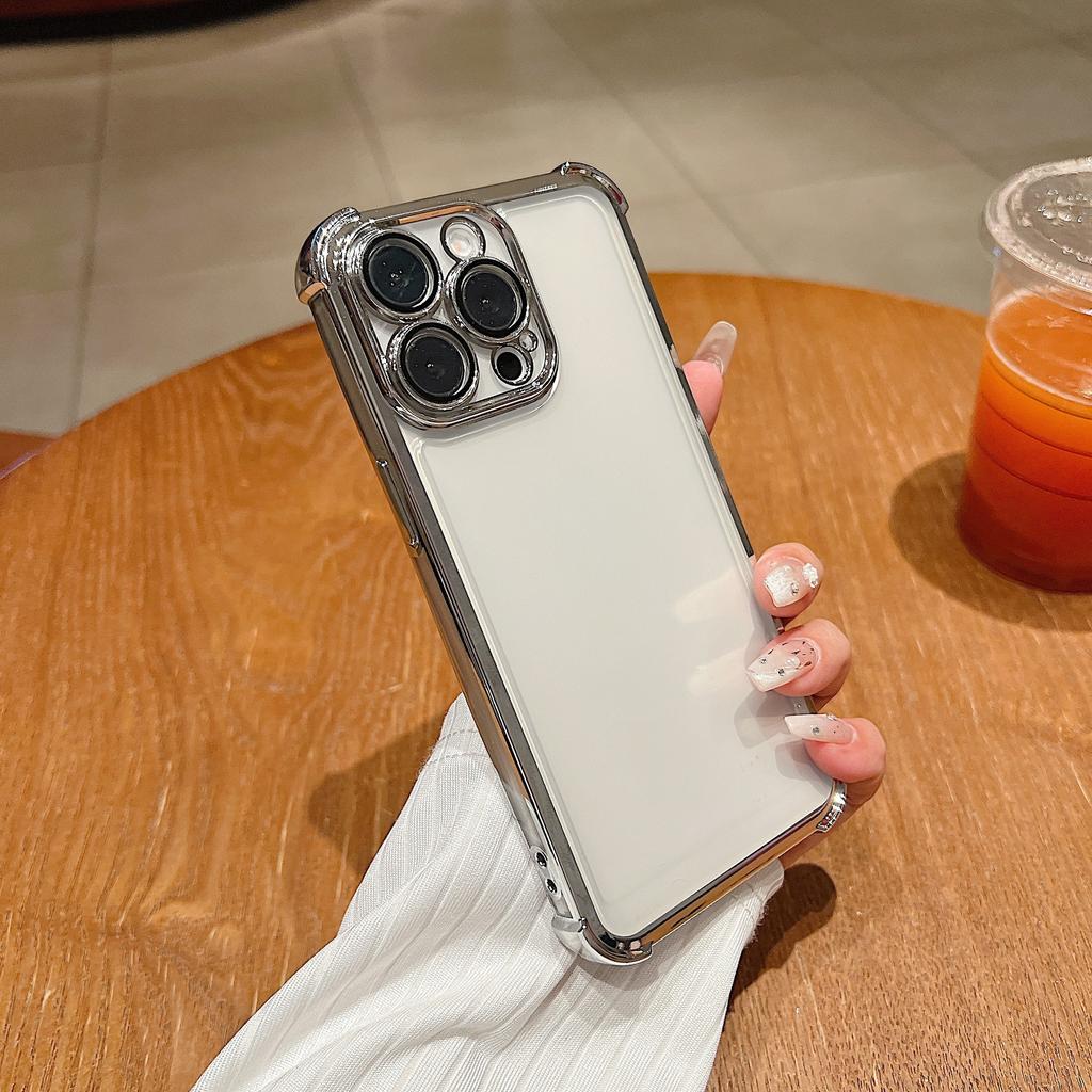 Applicable to Honor 400 four-corner anti-drop mobile phone case Huawei Nova14 simple electroplating transparent lens protection soft case