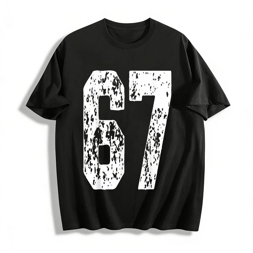 Vintage Distressed Number 67 Print Casual Crew Neck Unisex T-Shirt Pure cotton T-shirt XXS