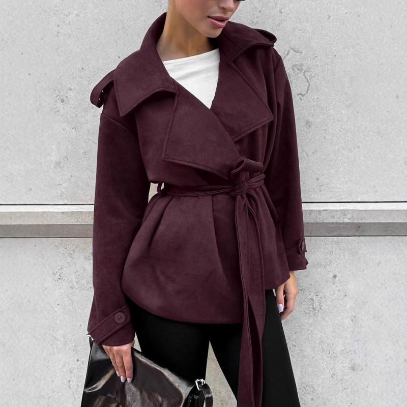 Womens Suede Fleece-Lined Belted Trench Coat