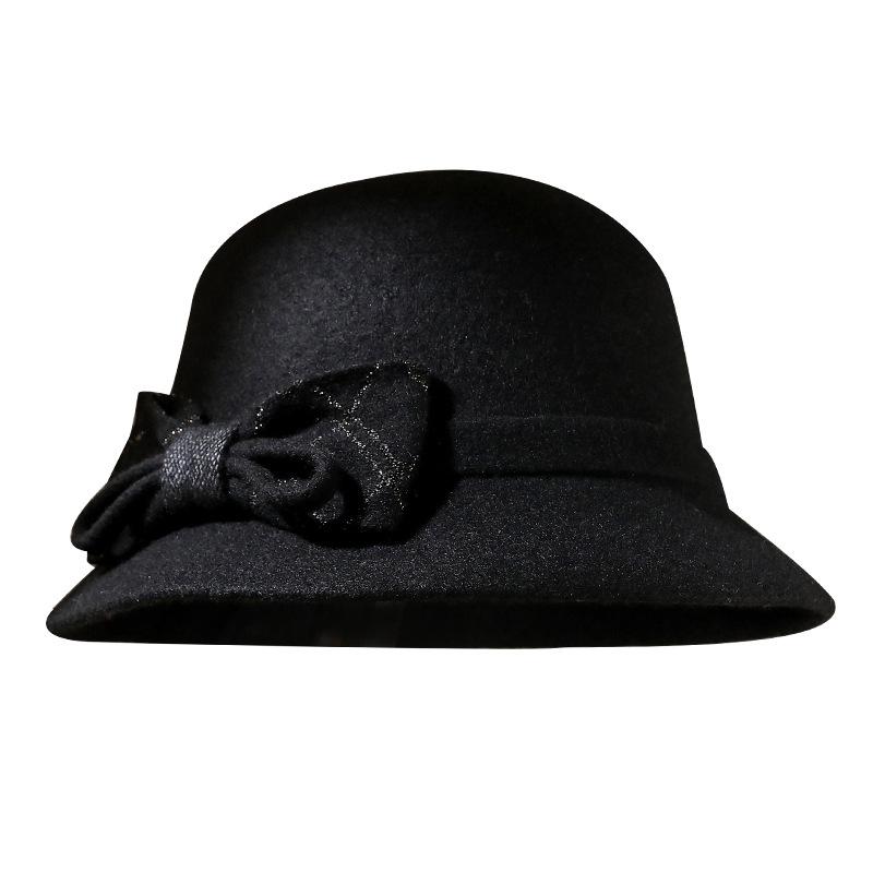 Autumn and winter mother hat mature women's wool woolen bow fashion top hat retro dome thermos hat