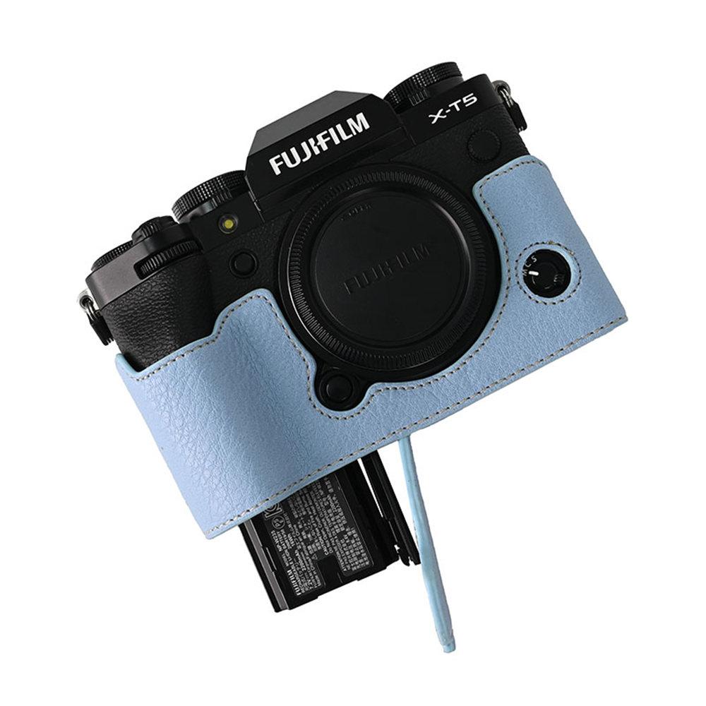 Magnetic PU Leather Camera Half Case for Fujifilm XT5 Fuji X-T5 Litchi Skin Bottom Opening Cover