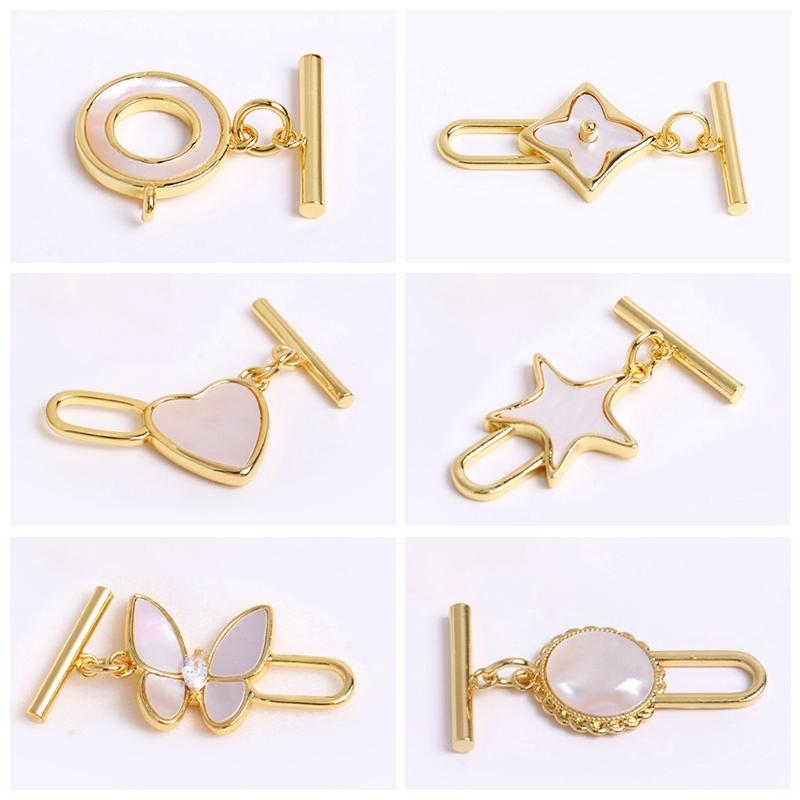Trendy Natural Shell Pentagram OT Clasps,18K Gold Plated Star Toggle Clasps Connector For Bracelet Necklace Making Accessories