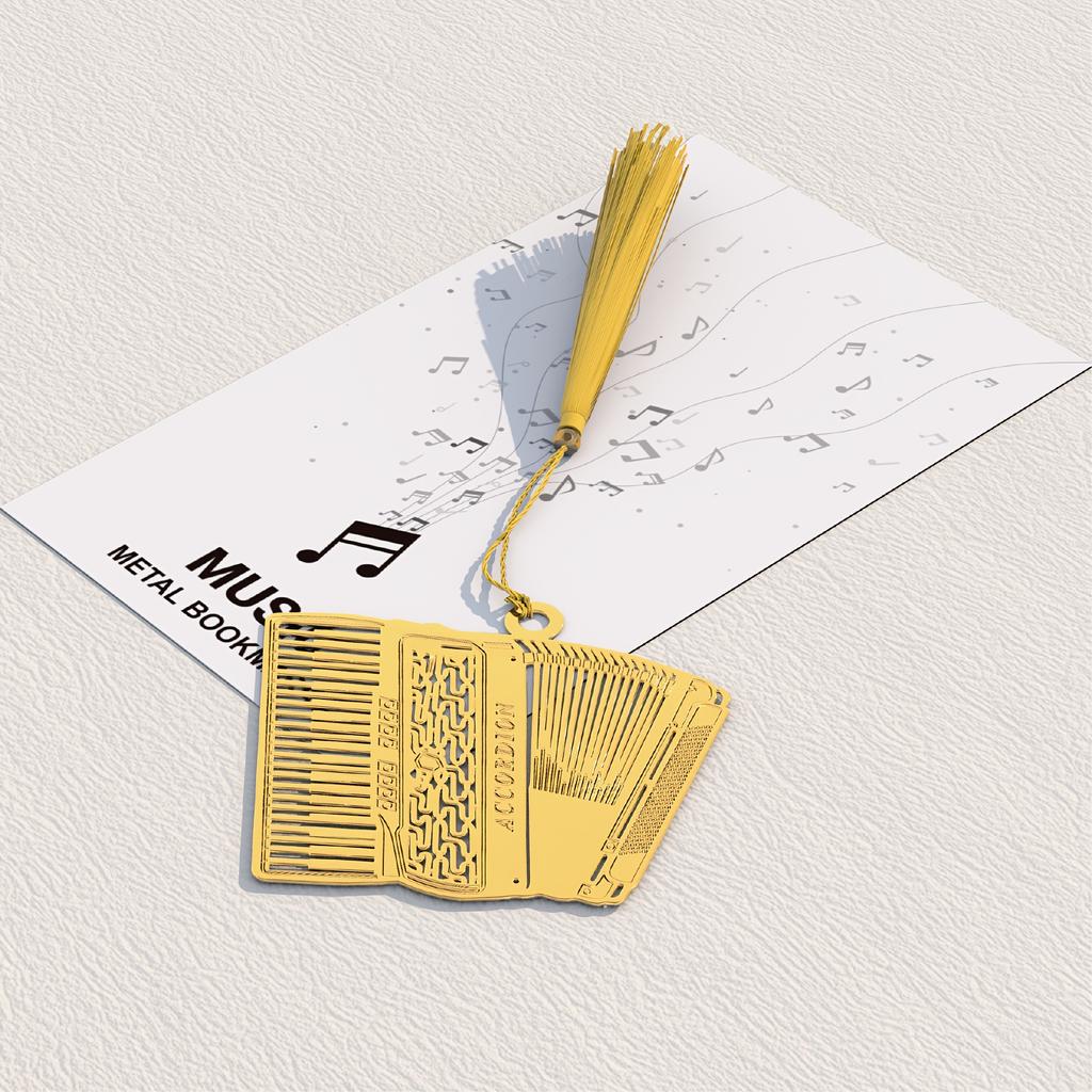 1pc Creative Musical Instrument Bookmark Piano, Guitar, Organ, Harp, Violin, Trumpet Metal Bookmarks with Beautiful Tassels