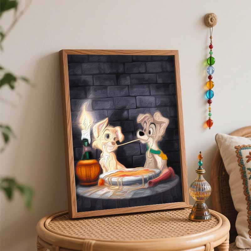 Disney Lady and the Tramp Oil Art Painting Kit Home Wall Decor Handmade Gift Romantic Spaghetti Scene Lovers Art Craft Wall Decoration