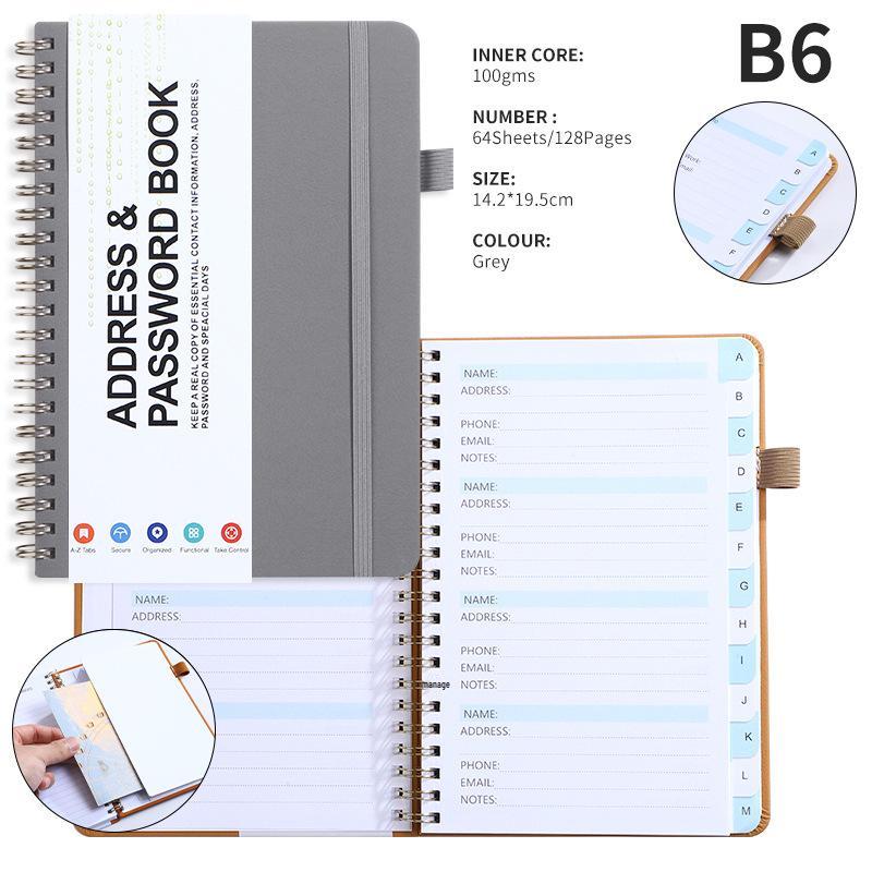 A6 Password Coil Notebook with Custom Letter Tabs & Logo for Business Meetings
