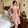 Autumn and winter golden velvet pure desire wind sexy suspender nightgown, loungewear two-piece set, simulated silk women's pajamas