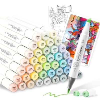 Ohuhu Marker Brush 48 Colors Pastel Honolulu Series Illustration Markers Dual Tip & Broad Professional Grade Art Pens with Blender