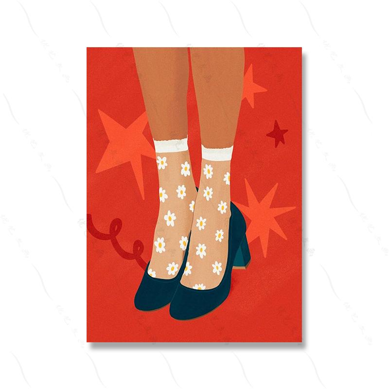 Plakaty i wydruki Nordic Girl Abstrakcyjna sztuka ścienna Malowanie na płótnie Kolorowy obraz z kreskówek do dekoracji ścian salonu