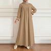 ZANZEA Rochie lungă musulmană lejeră cu mânecă lungă și gât rotund casual pentru femei