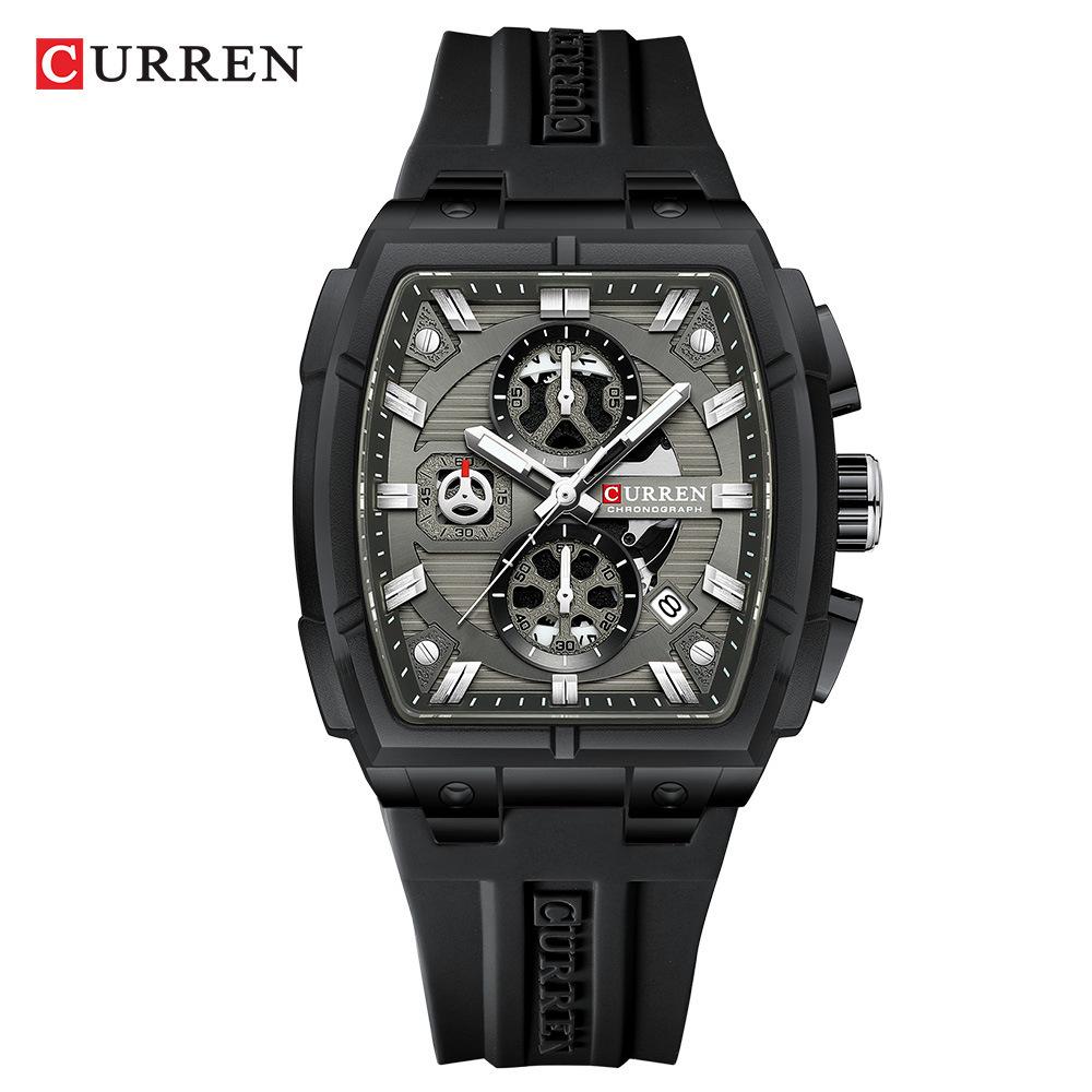 CURREN 8488 Men s Waterproof Chronograph Quartz Watch with Rubber Strap and Calendar