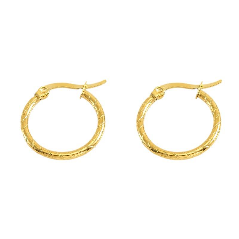 Gold-Plated Titanium Steel Retro Spiral Texture Ear Cuffs and Plain Band Earrings for Women